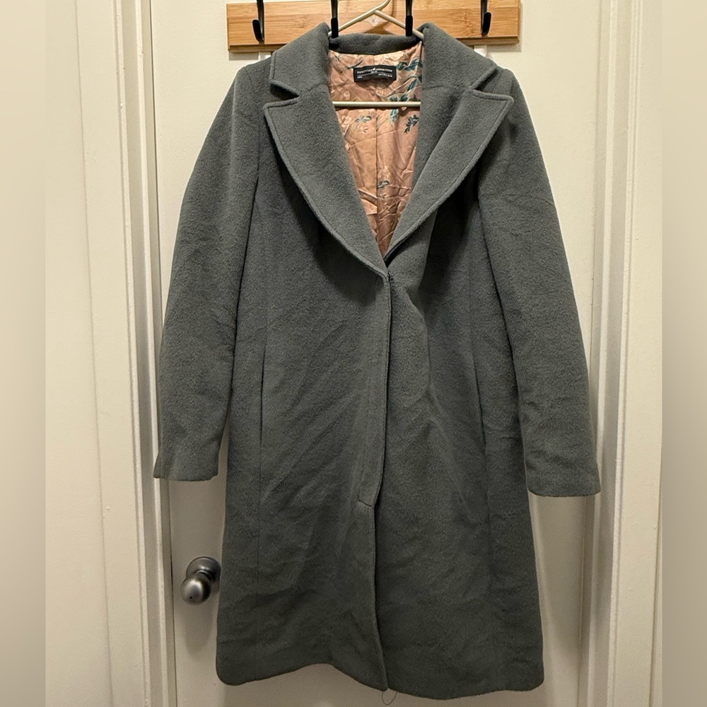 Peruvian Connection Duster Baby Alpaca Green Gold Wool Long Button Coat